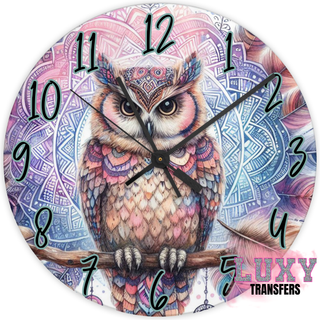 Lux Label & Co. WATERCOLOUR OWL -30CM CLOCK TRANSFER